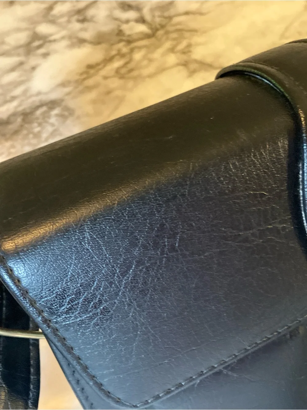 Vintage Amiet Camera Bag Faux Leather Crossbody Case Black Blue Interior